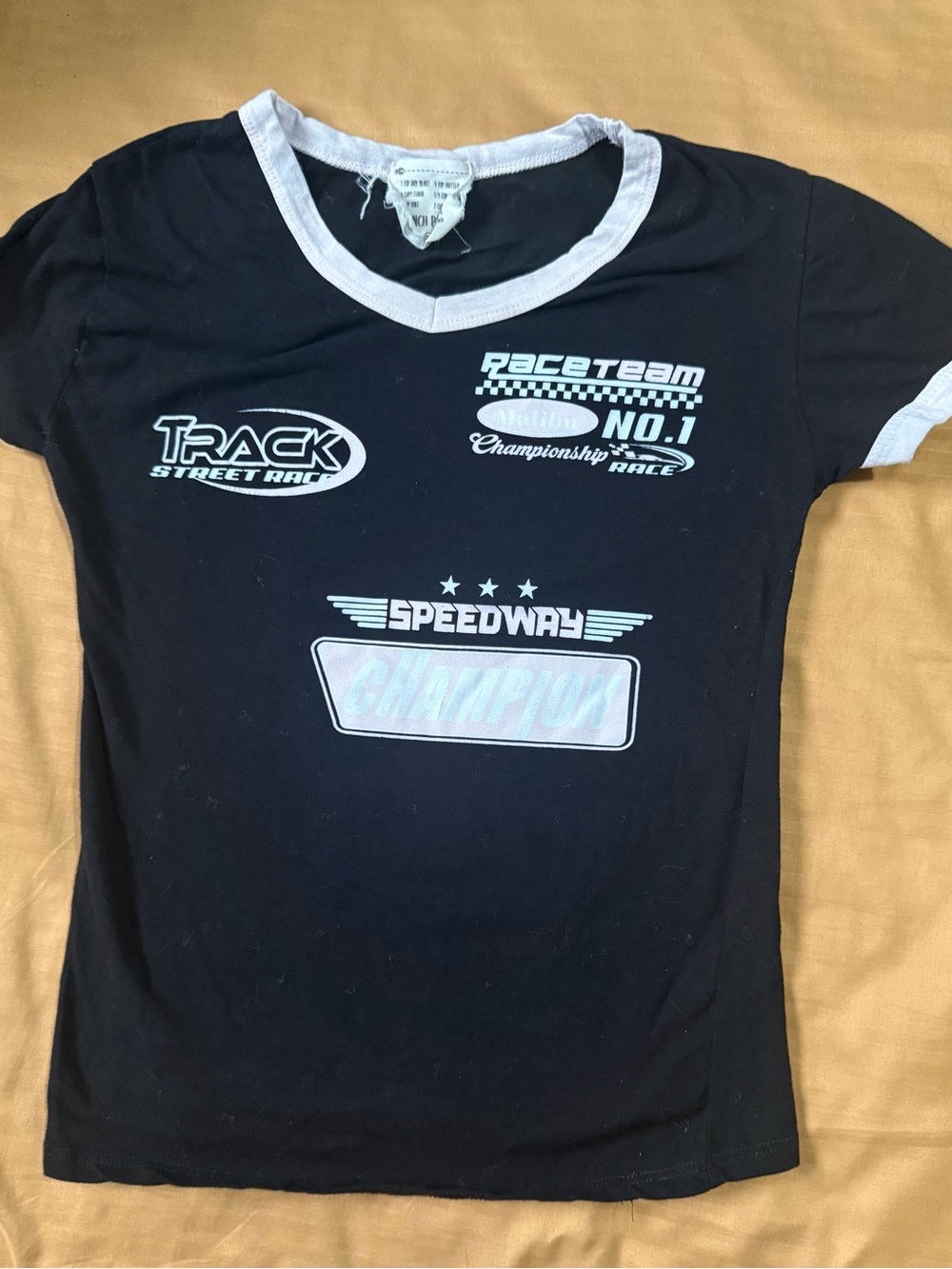 french pastry Black Tee with White Trim & Speedway Graphics